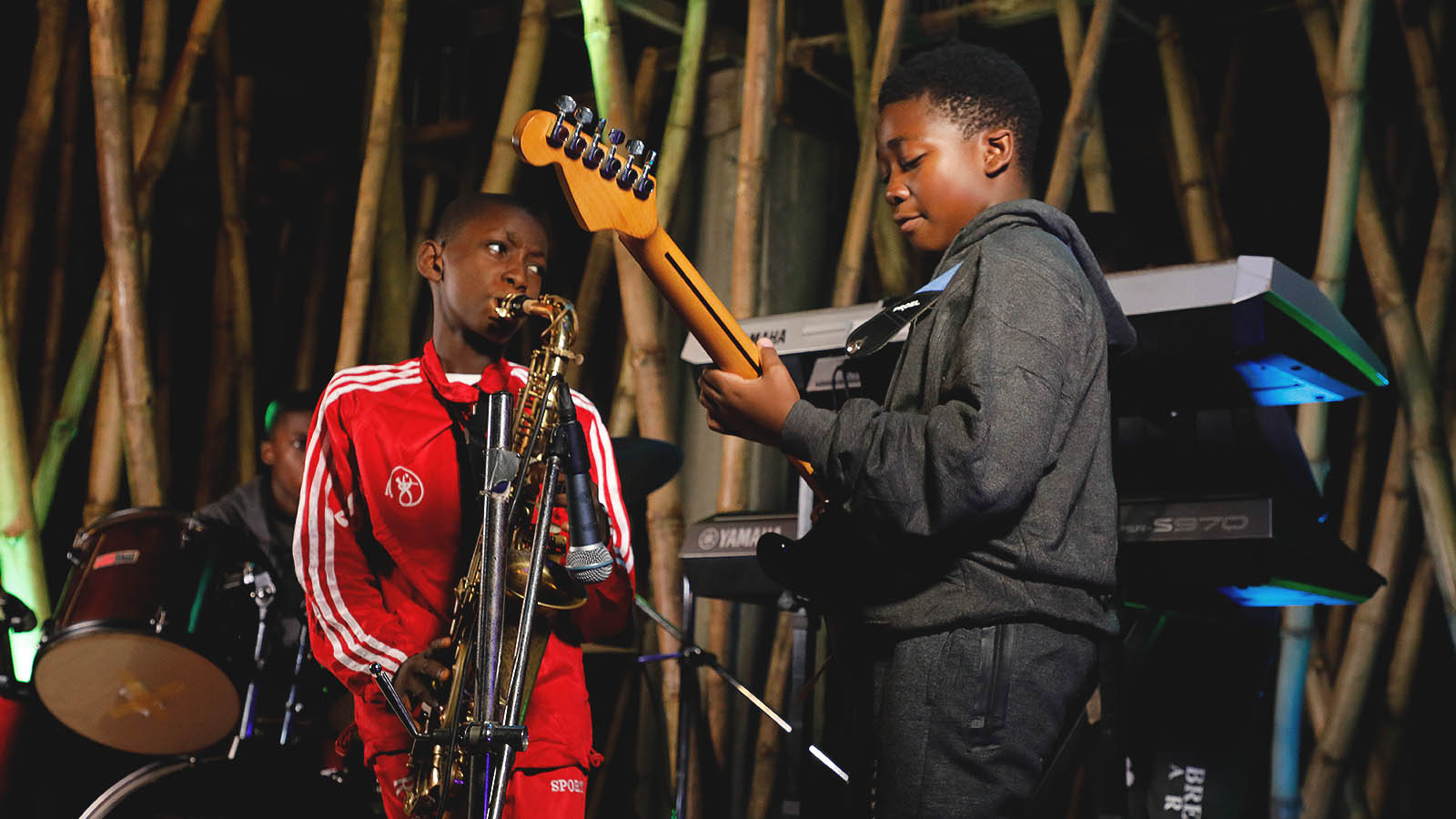 Campers rehearsing in the music studio